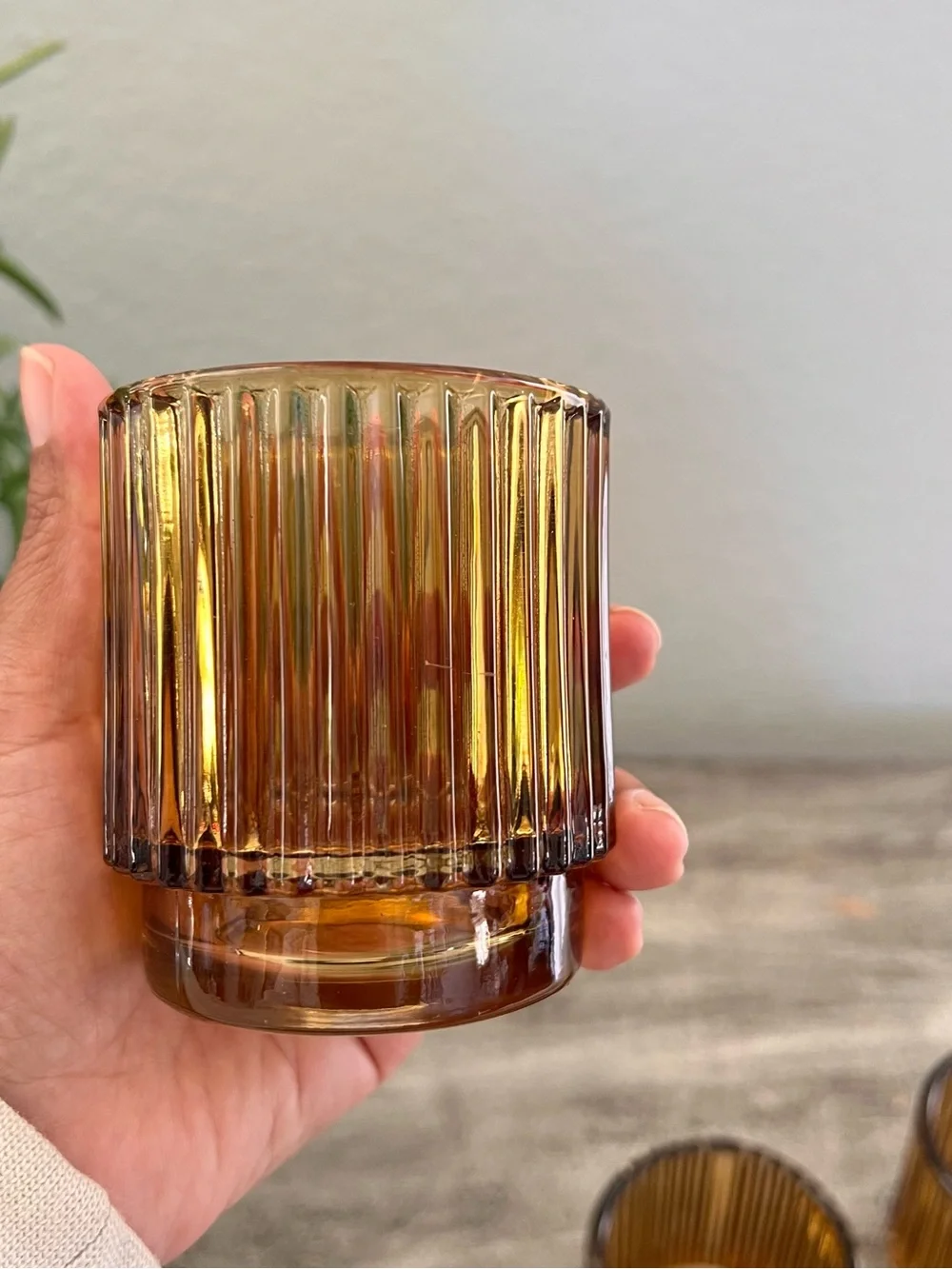 5 Kate Aspen Ribbed Amber Glass Tealight & Votive Candle Holders